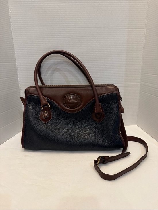 Dooney & Bourke Handbags - Vintage Dooney & Bourke AWL Navy Satchel Bag Made in USA Duck Fob Strap A6